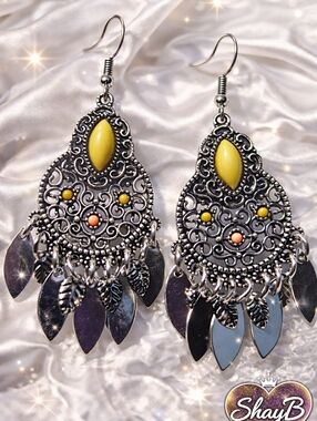 Yellow & Coral Filigree Dangle Earrings - Women's Jewelry